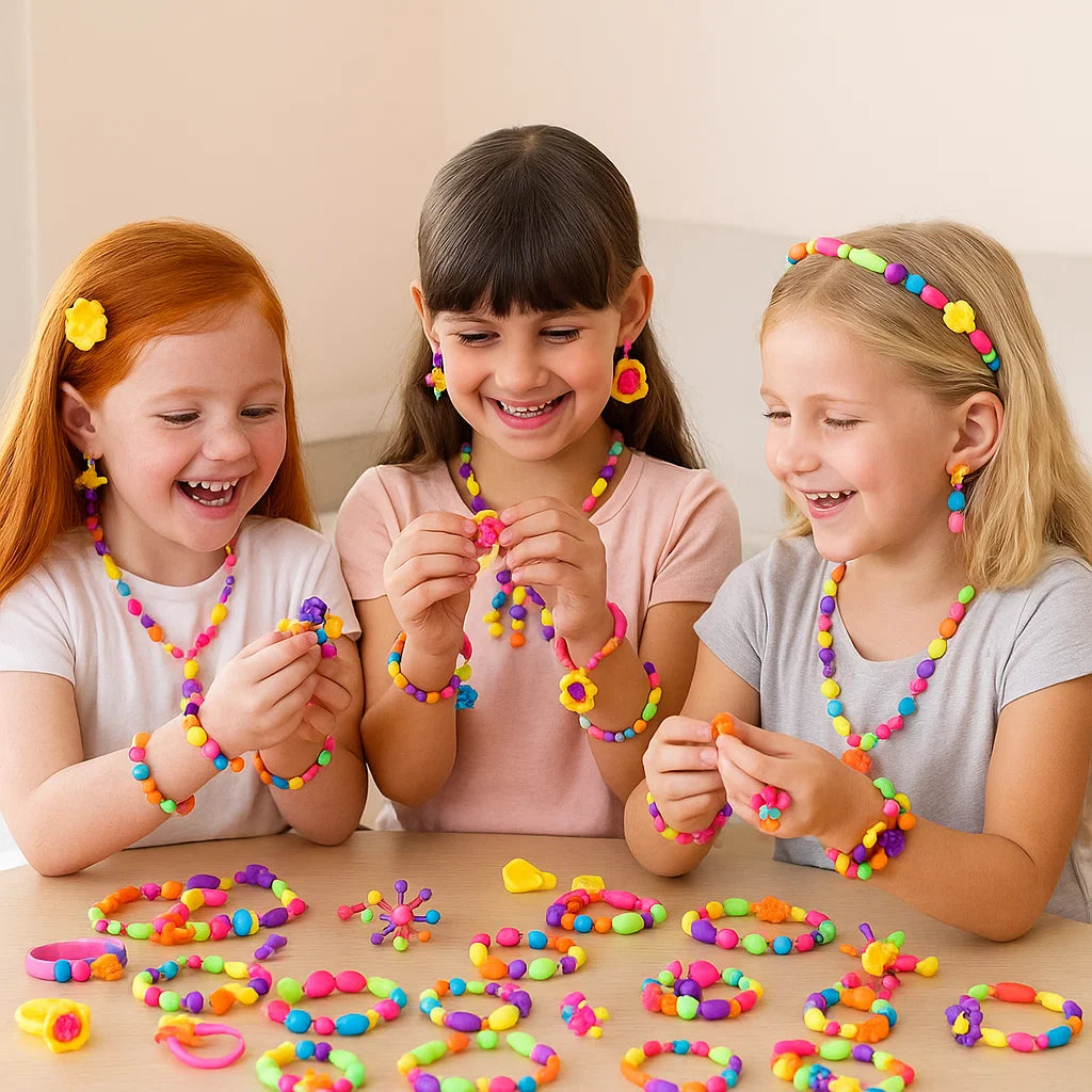 Pop-perlesett for barn ⎜ Fargerikt DIY-smykkesett for kreativ lek og utvikling av finmotorikk
