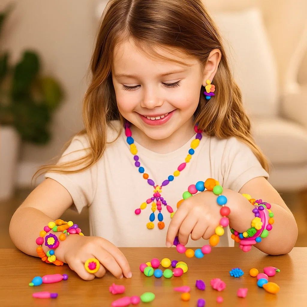 Pop-perlesett for barn ⎜ Fargerikt DIY-smykkesett for kreativ lek og utvikling av finmotorikk