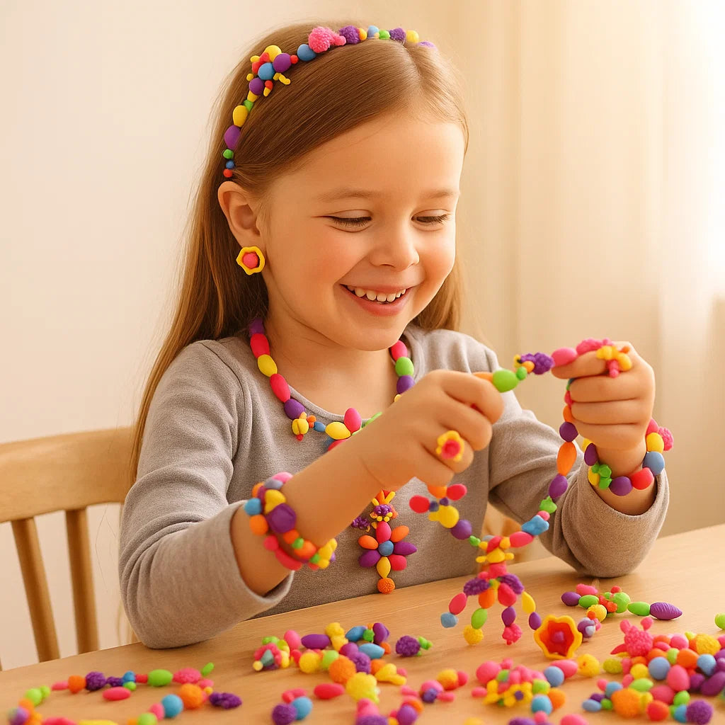 Pop-perlesett for barn ⎜ Fargerikt DIY-smykkesett for kreativ lek og utvikling av finmotorikk
