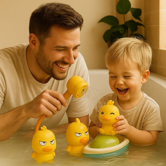 Babybadlekesett ⎜ Morsomme vannsprutende ender med motorbåt for interaktiv lek i badekaret