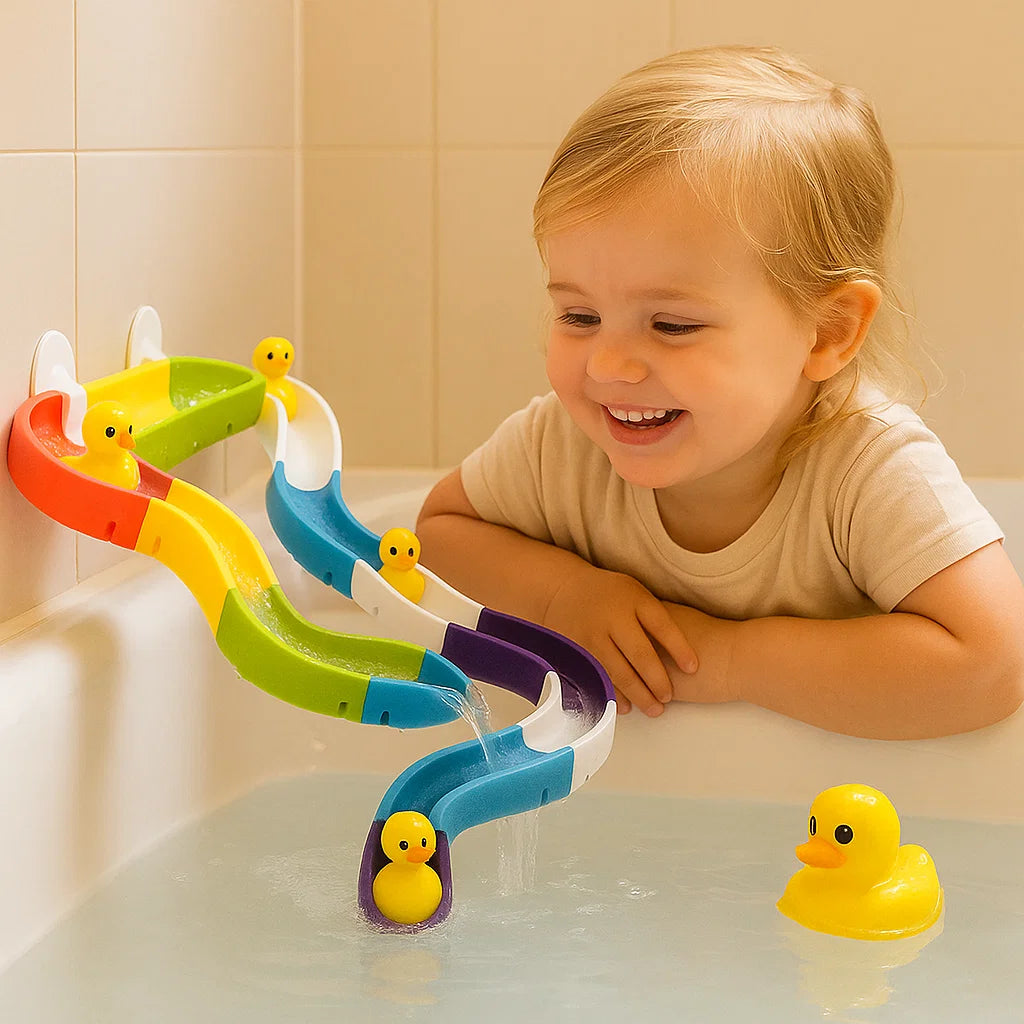 Vannsklie-badeleke for småbarn ⎜ DIY-bane med sugekopper og rullende ender for morsom lek i badekaret