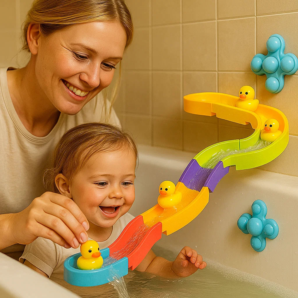 Vannsklie-badeleke for småbarn ⎜ DIY-bane med sugekopper og rullende ender for morsom lek i badekaret