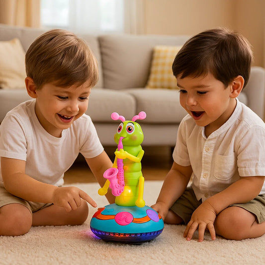 Musikalsk krypende leketøy for babyer ⎜ Spinnende larve med lys og lyd for tidlig læring og morsom bevegelse