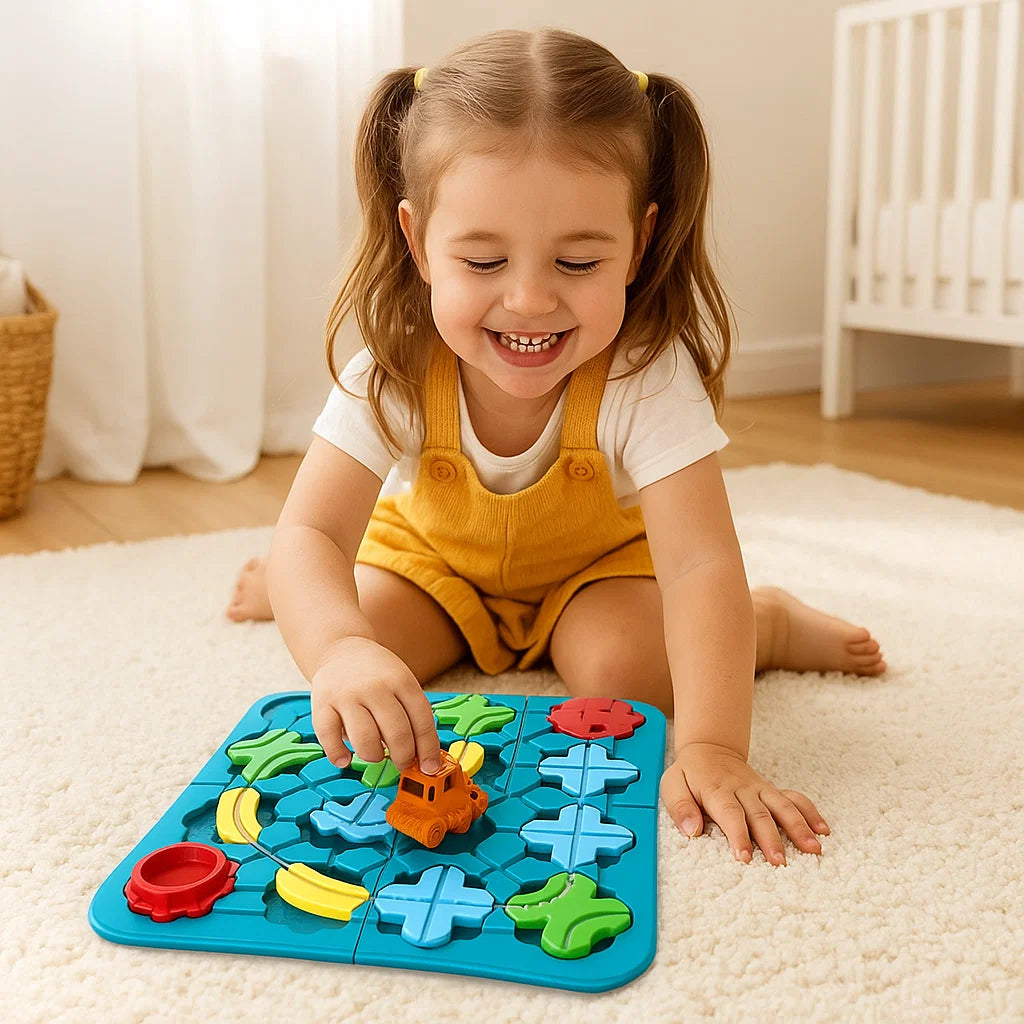 Labyrintpuslespill for barn ⎜ Lærerikt leketøy med baller og bil for logikk og problemløsning
