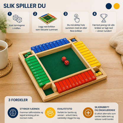 Shut the Box-familiespill – sett for fire spillere