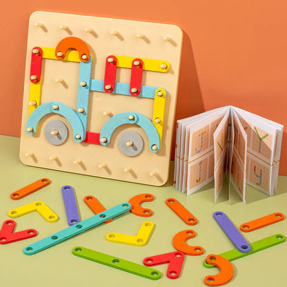 Montessori Pegboard-puslespill for barn ⎜ Kreativt formmatche-leketøy med bokstaver og tall for tidlig læring