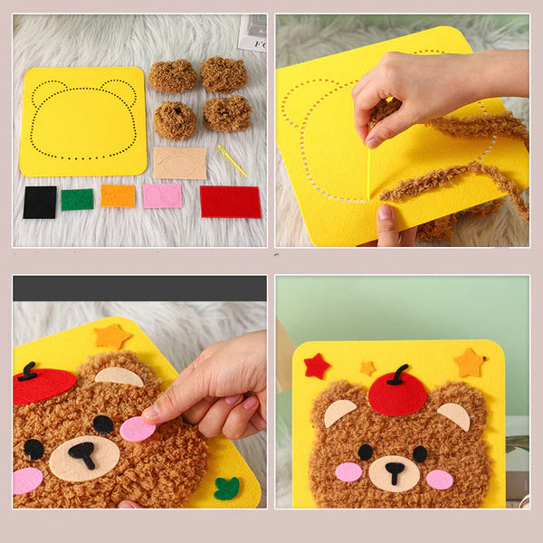 DIY dyrehåndverkssett for barn ⎜ Kreativt håndlaget materialesett med tegneseriestikkere for morsom læring og lek