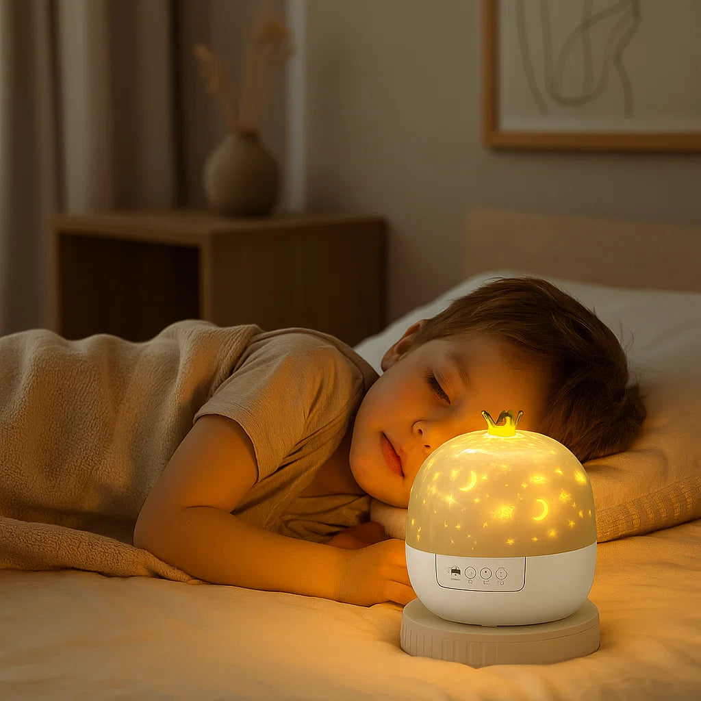 Stjernehimmelprojektor nattlampe ⎜ Roterende LED-lampe med musikk og scenebilder for en avslappende atmosfære