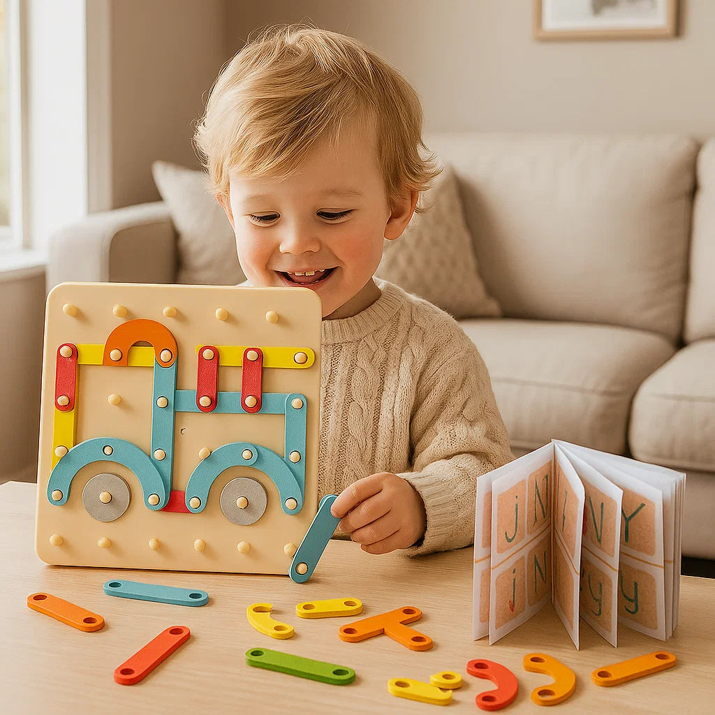 Montessori Pegboard-puslespill for barn ⎜ Kreativt formmatche-leketøy med bokstaver og tall for tidlig læring
