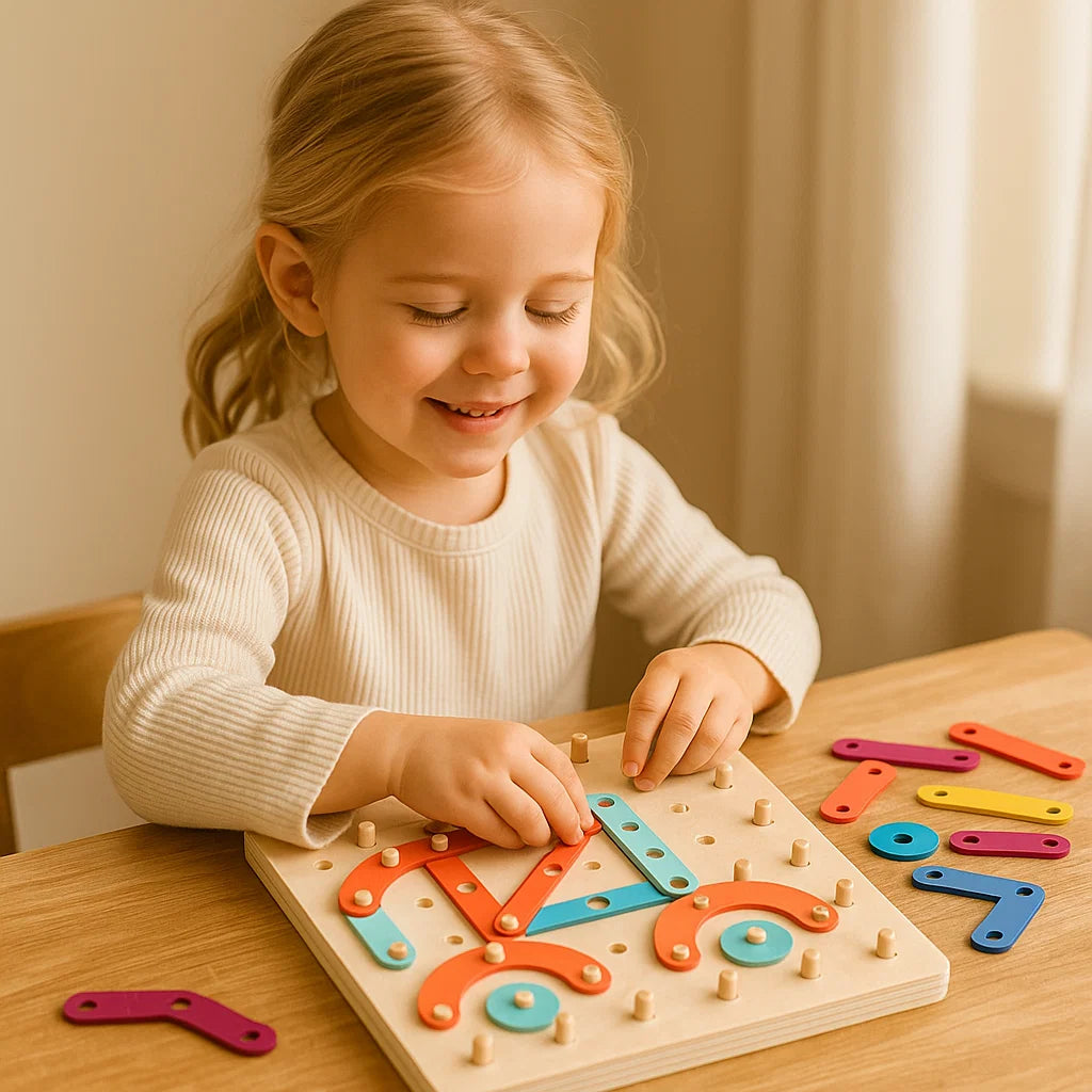 Montessori Pegboard-puslespill for barn ⎜ Kreativt formmatche-leketøy med bokstaver og tall for tidlig læring
