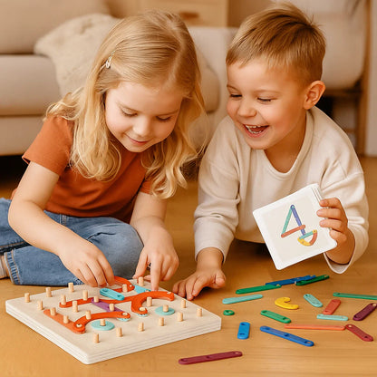 Montessori Pegboard-puslespill for barn ⎜ Kreativt formmatche-leketøy med bokstaver og tall for tidlig læring