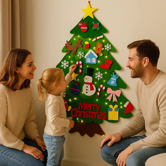 DIY-juletre av filt for barn ⎜ Sikker veggdekorasjon med avtakbare ornamenter for lek og moro i julen