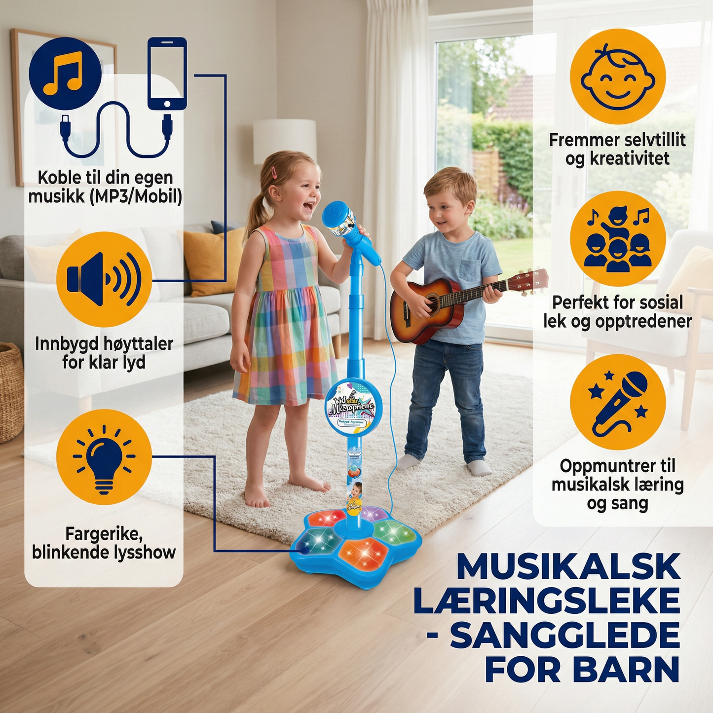Karaokesett for barn med mikrofon og stativ – Musikalsk læringsleke